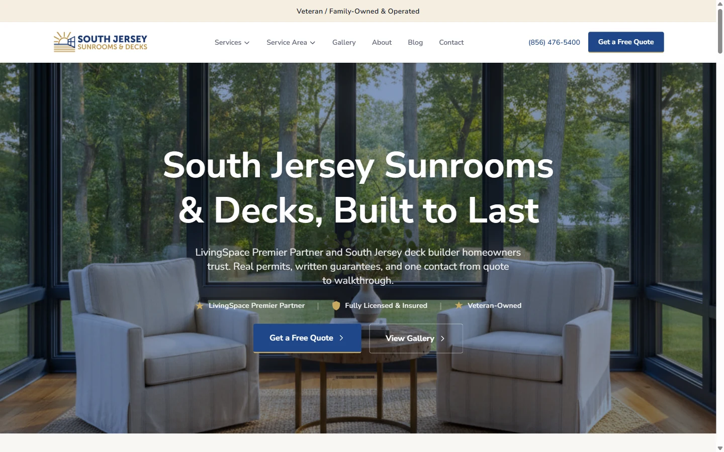 South Jersey Sunrooms & Decks website built by SiteWise
